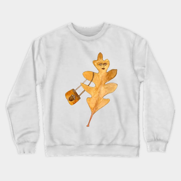 Fall Shopping Oak Leaf Lady with Purse | Watercolor Design Crewneck Sweatshirt by gloobella